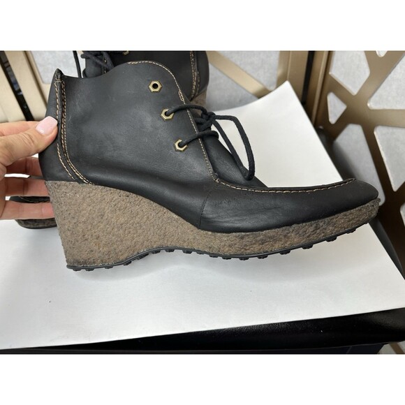Timberland Women Ankle Boots Black Nubuck Leather Wedge Heels Bootie Sz 11 - Picture 4 of 10